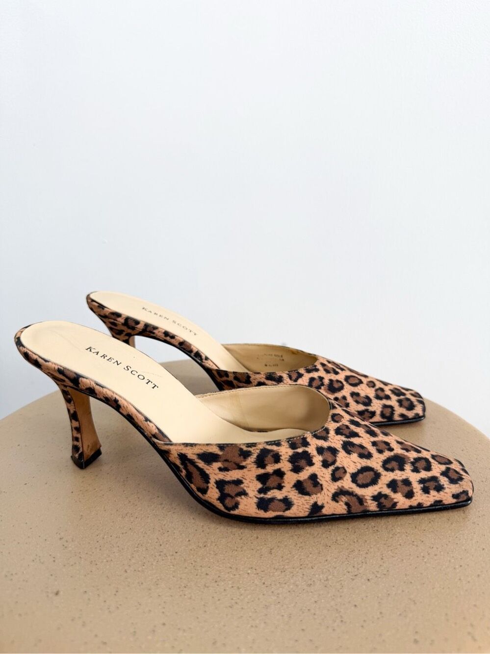 Karen Scott Women’s Leopard Print Narrow Square Toe Slip On Heel Mule